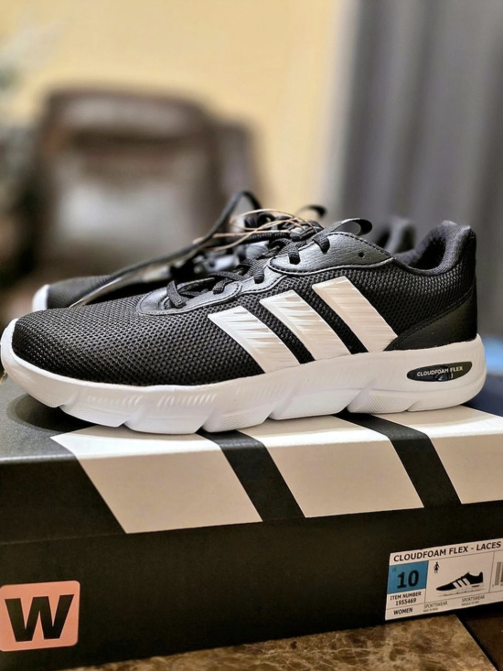 adidas Cloudfoam Flex Athletic Shoes Black & White Wide Fit US 10 NWT